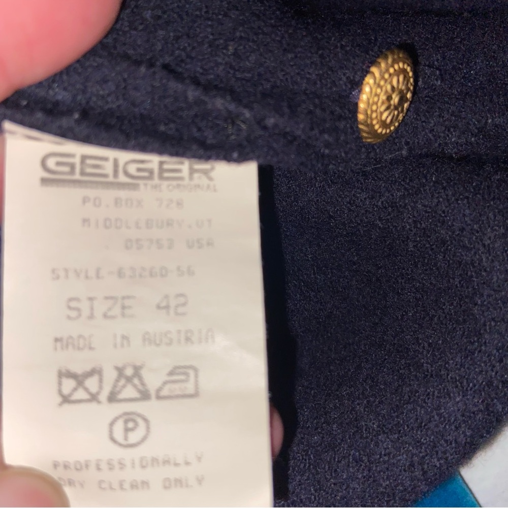 Geiger Wool Jacket Womens Size 42 Collared Sweater Gold Buttons Navy Blue - Picture 11 of 12